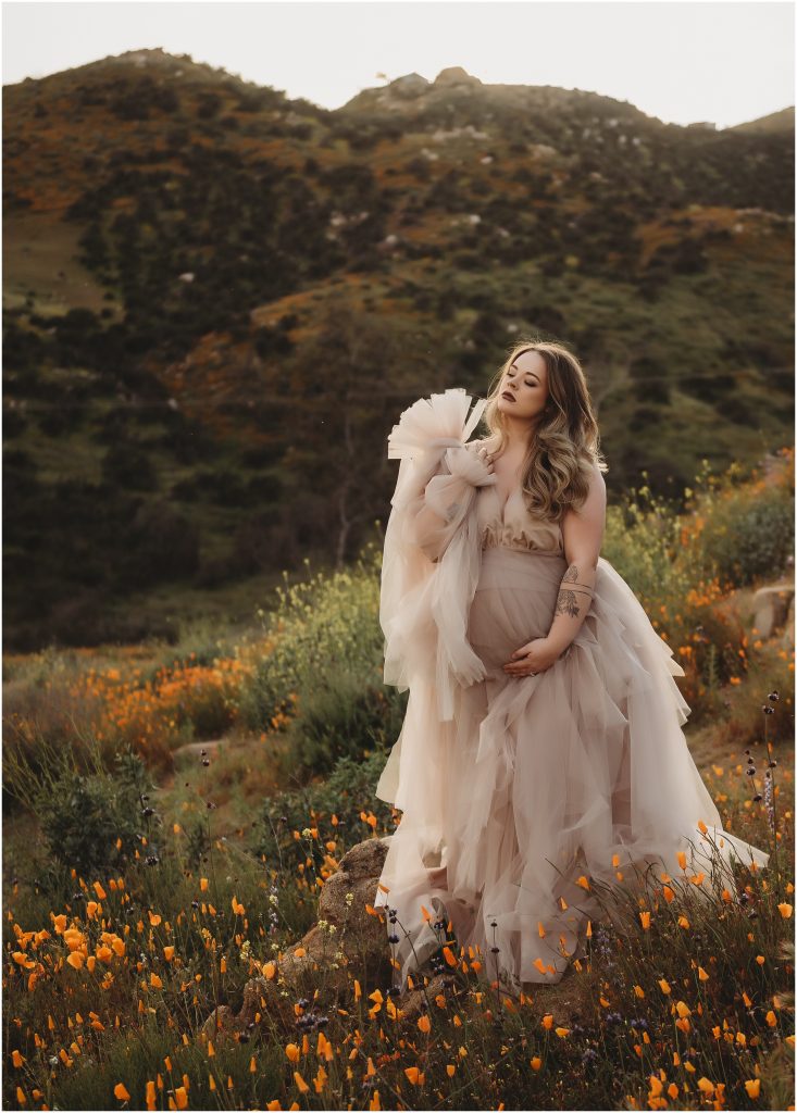 Temecula Murrieta maternity photoshoot during sunset during 2019 Superbloom at Walker Canyon