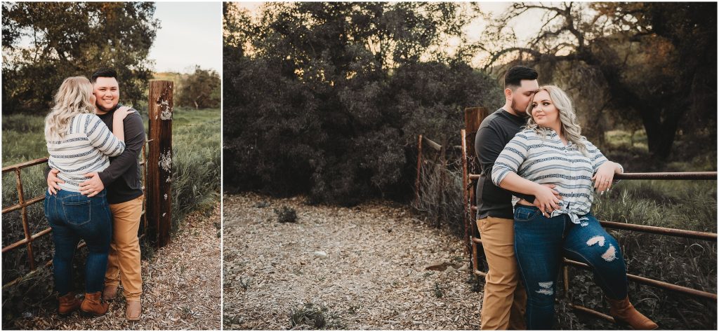 couple at Owl Creek Farms Foundation a Temecula wedding venue for their engagement session during sunset