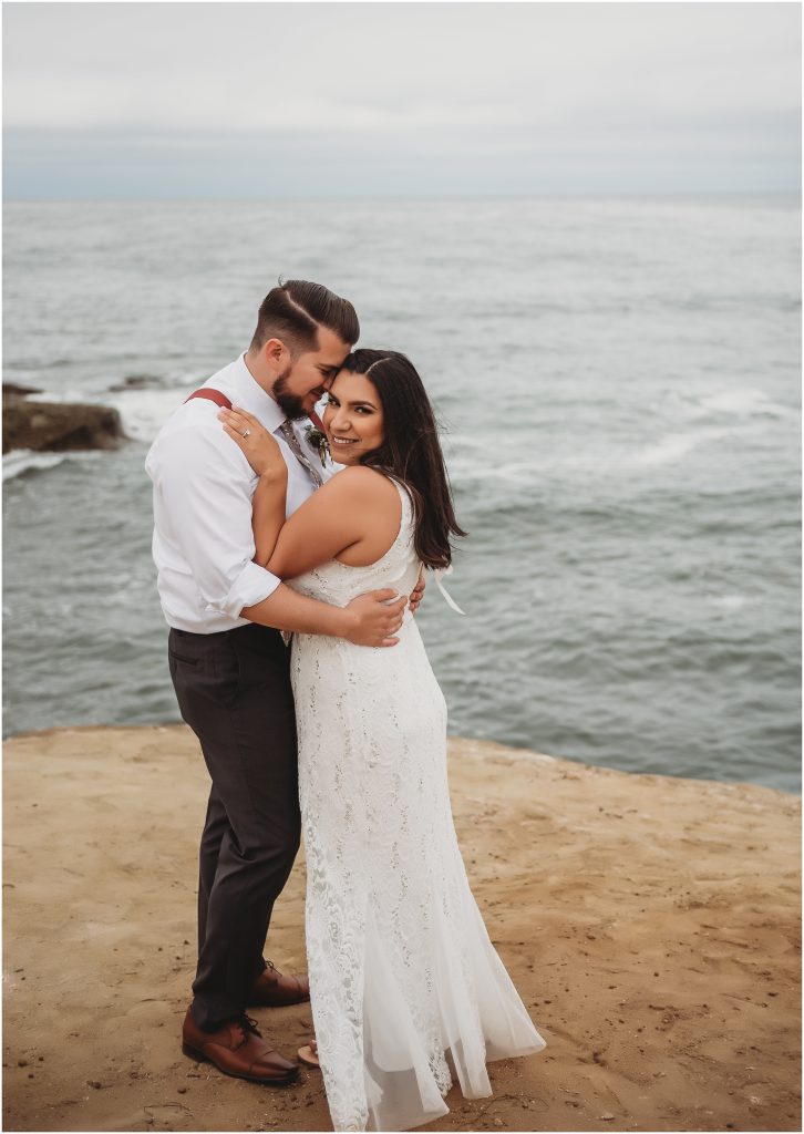 bride and groom at Sunset Cliffs Intimate Wedding by San Diego Wedding Photographer