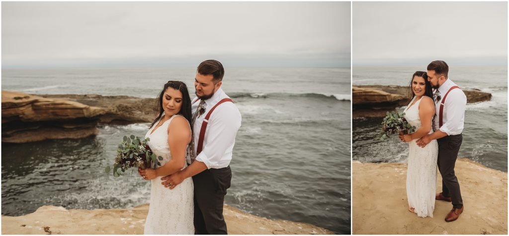 bride and groom at Sunset Cliffs Intimate Wedding by San Diego Wedding Photographer