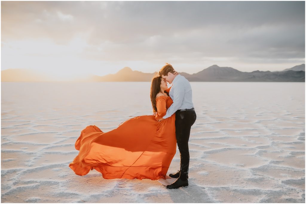 Winter Bonneville Salt Flat Engagement Session by Destination Wedding Photographer Kyrsten Ashlay Photography