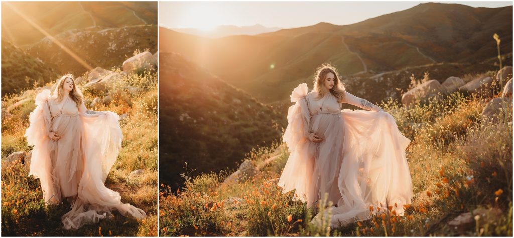 Temecula Murrieta maternity photoshoot during sunset during 2019 Superbloom at Walker Canyon