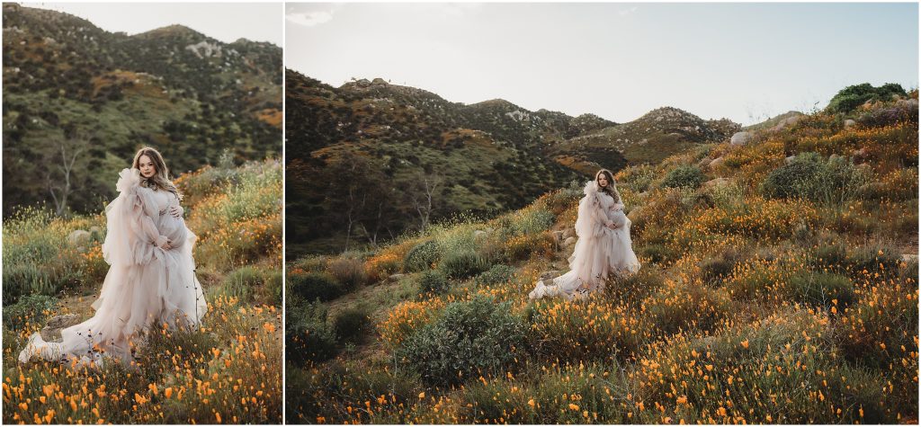 Temecula Murrieta maternity photoshoot during sunset during 2019 Superbloom at Walker Canyon