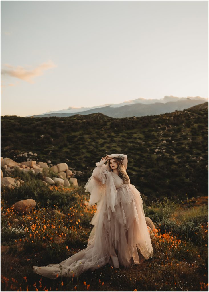 Temecula Murrieta maternity photoshoot during sunset during 2019 Superbloom at Walker Canyon