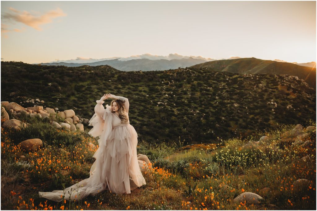 Temecula Murrieta maternity photoshoot during sunset during 2019 Superbloom at Walker Canyon