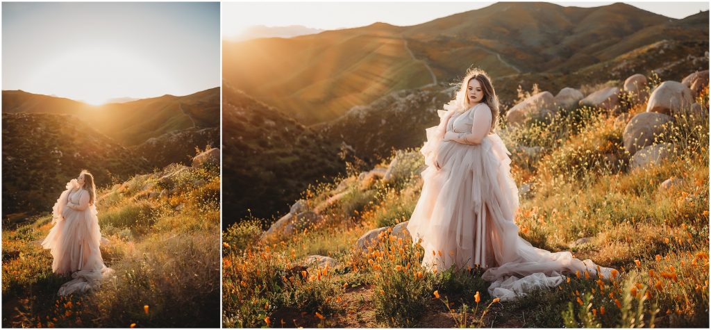Temecula Murrieta maternity photoshoot during sunset during 2019 Superbloom at Walker Canyon