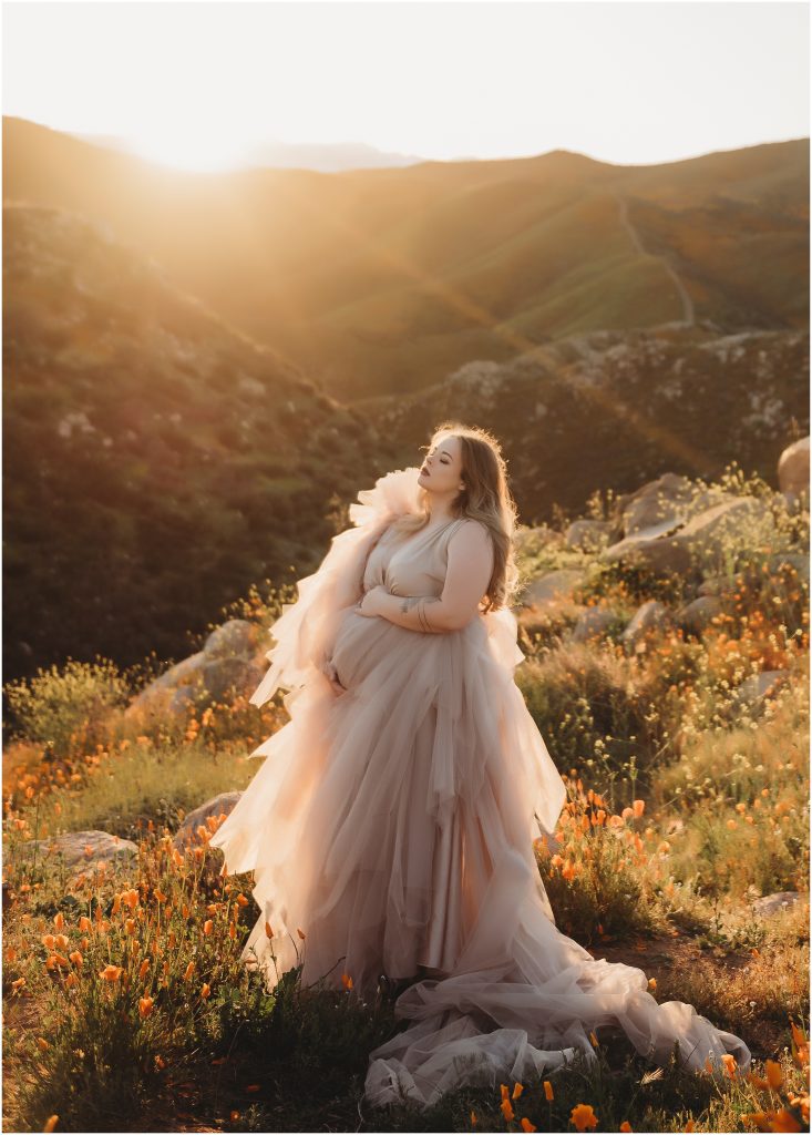 Temecula Murrieta maternity photoshoot during sunset during 2019 Superbloom at Walker Canyon