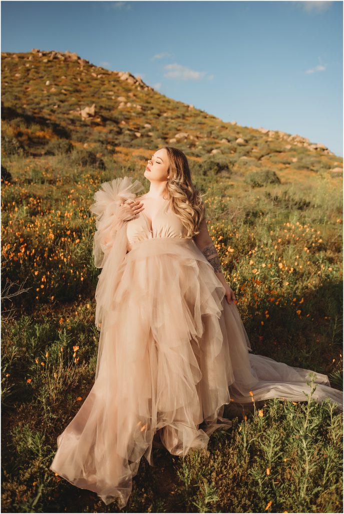 Temecula Murrieta maternity photoshoot during sunset during 2019 Superbloom at Walker Canyon