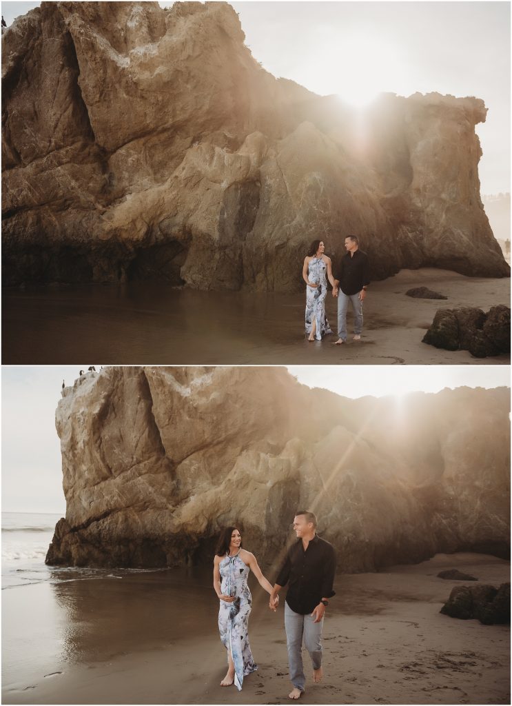 Maternity photos at El Matador Beach in Malibu, CA during sunset