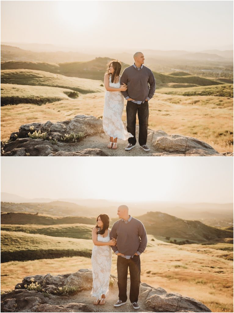 Couple at sunset at Sycamore Canyon Wilderness Park in Riverside, CA