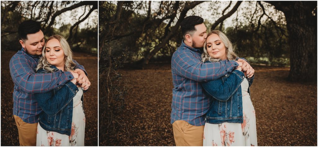 couple at Owl Creek Farms Foundation a Temecula wedding venue for their engagement session during sunset