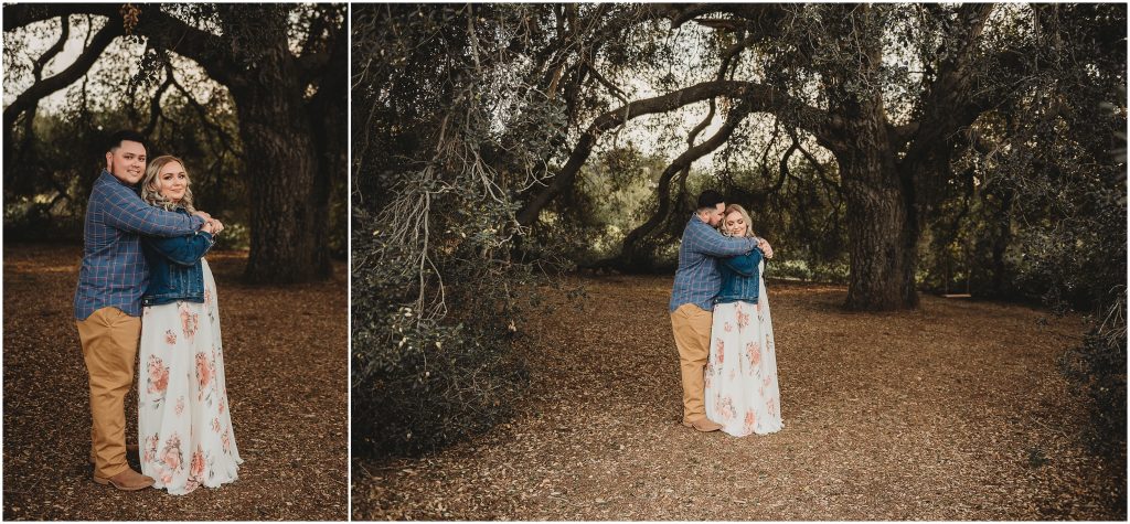 couple at Owl Creek Farms Foundation a Temecula wedding venue for their engagement session during sunset
