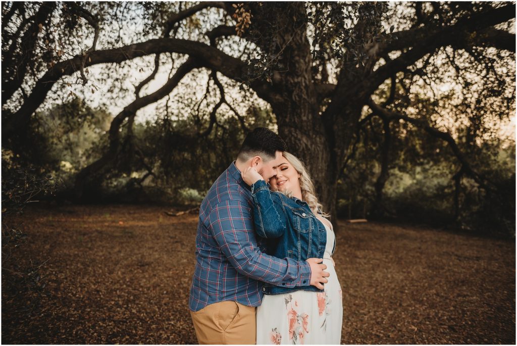 couple at Owl Creek Farms Foundation a Temecula wedding venue for their engagement session during sunset