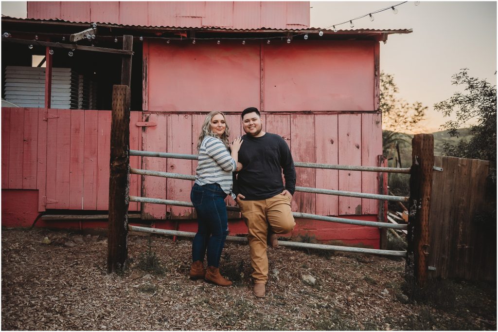 couple at Owl Creek Farms Foundation a Temecula wedding venue for their engagement session during sunset