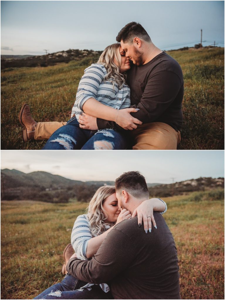 couple at Owl Creek Farms Foundation a Temecula wedding venue for their engagement session during sunset