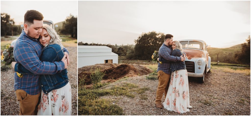 couple at Owl Creek Farms Foundation a Temecula wedding venue for their engagement session during sunset