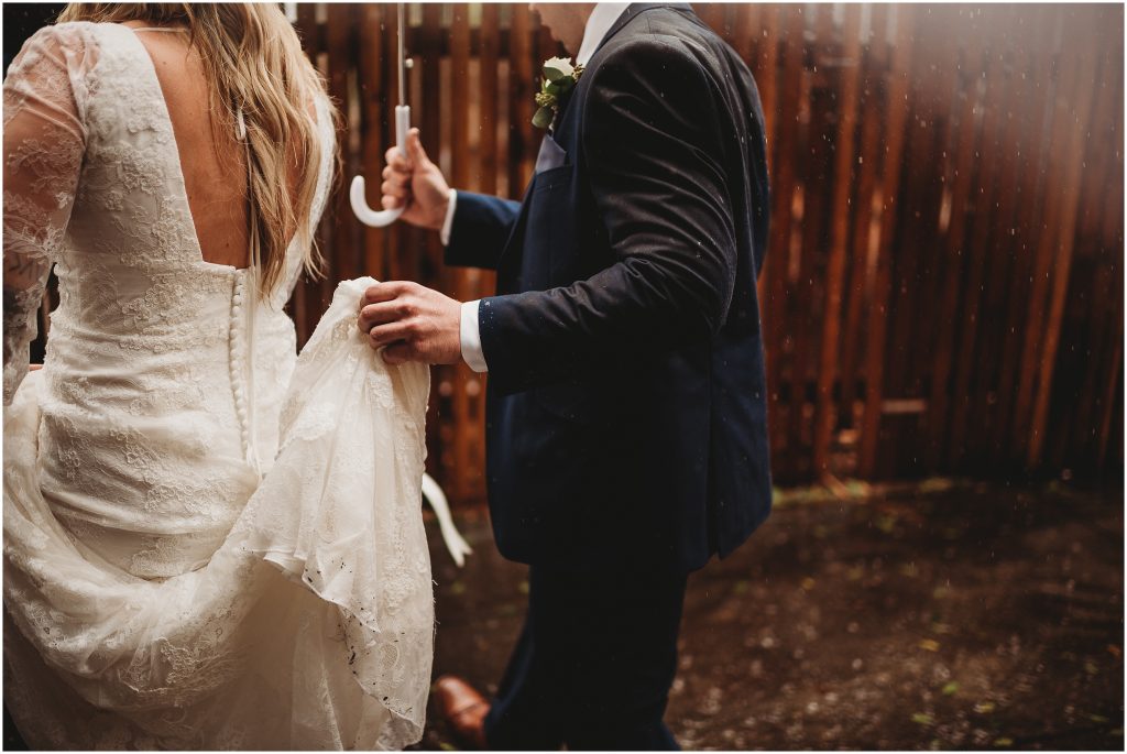 Bride and groom walking at Riverbed Farm wedding in Anaheim