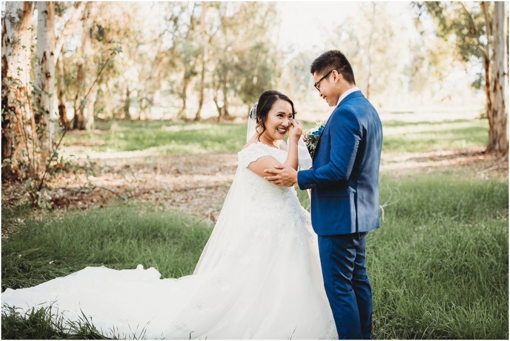 Bride and groom during first look at Temecula Wedding