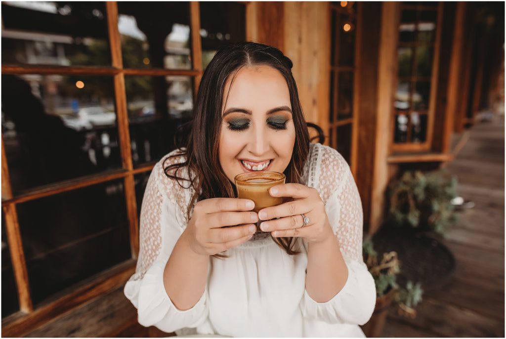 Dallas Wedding Photographer at coffee shop during branding session