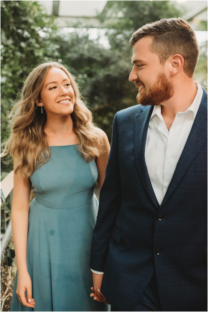 Engagement session in the Butterfly House in the Texas Discovery Gardens in Dallas, Texas by Dallas Wedding Photographer