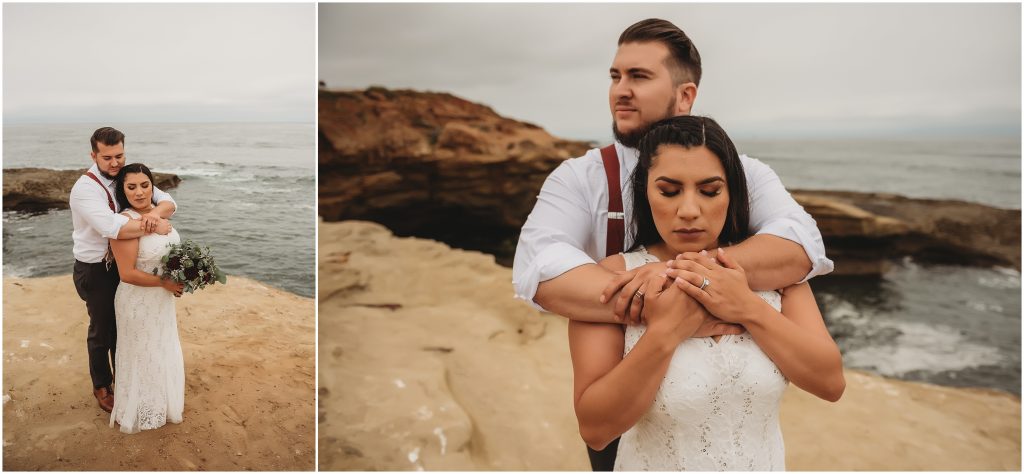 bride and groom at Sunset Cliffs Intimate Wedding by San Diego Wedding Photographer