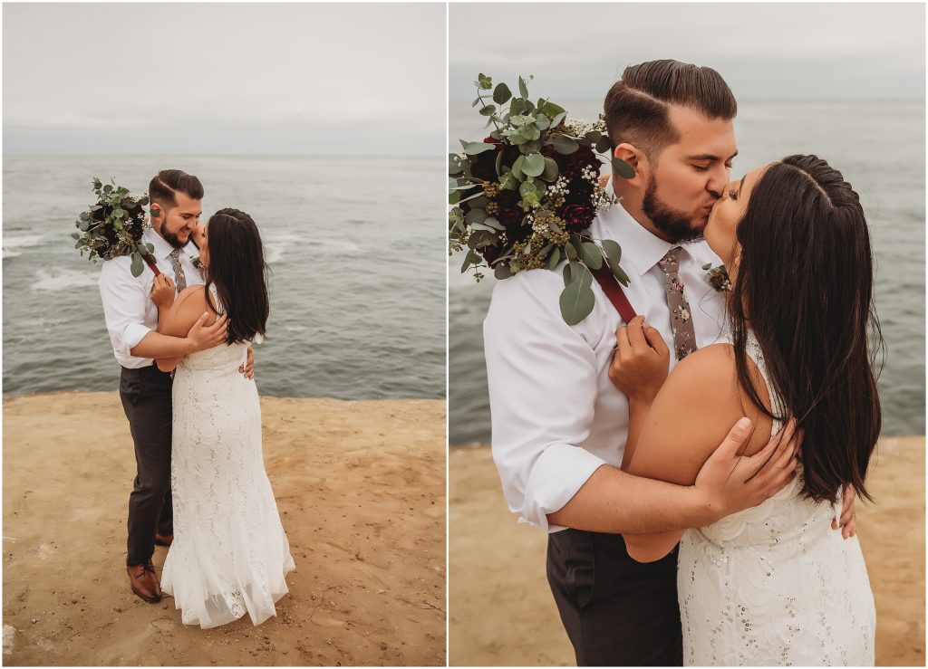 bride and groom at Sunset Cliffs Intimate Wedding by San Diego Wedding Photographer