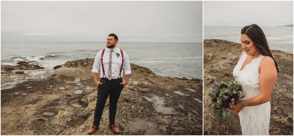 bride and groom at Sunset Cliffs Intimate Wedding by San Diego Wedding Photographer