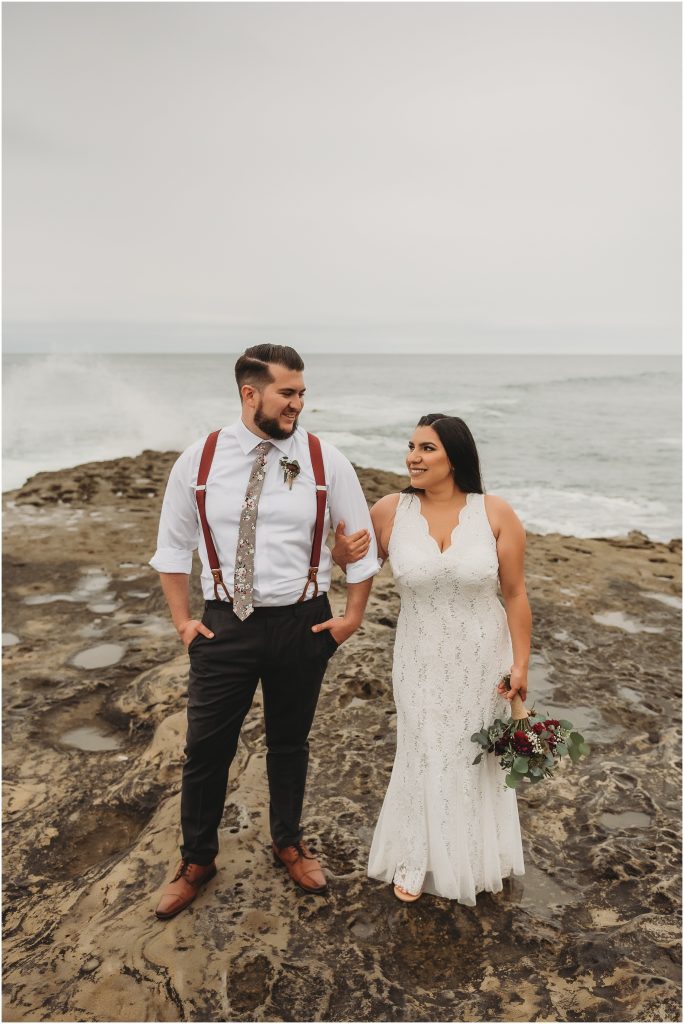 bride and groom at Sunset Cliffs Intimate Wedding by San Diego Wedding Photographer