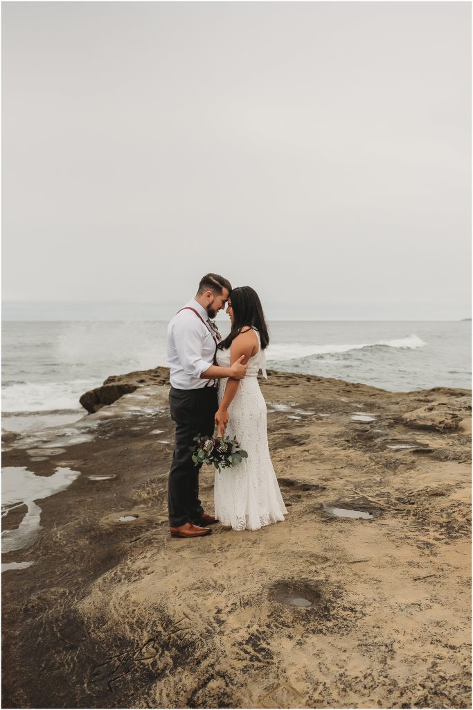 bride and groom at Sunset Cliffs Intimate Wedding by San Diego Wedding Photographer