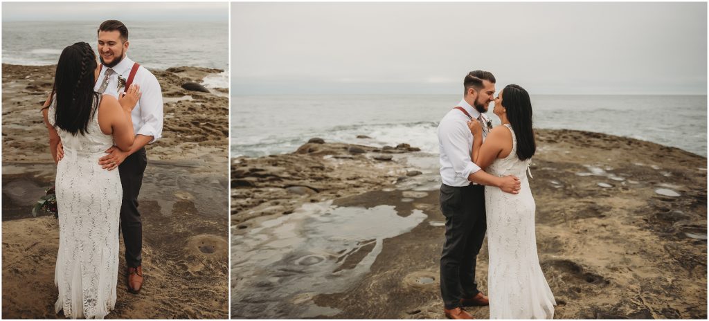 bride and groom at Sunset Cliffs Intimate Wedding by San Diego Wedding Photographer