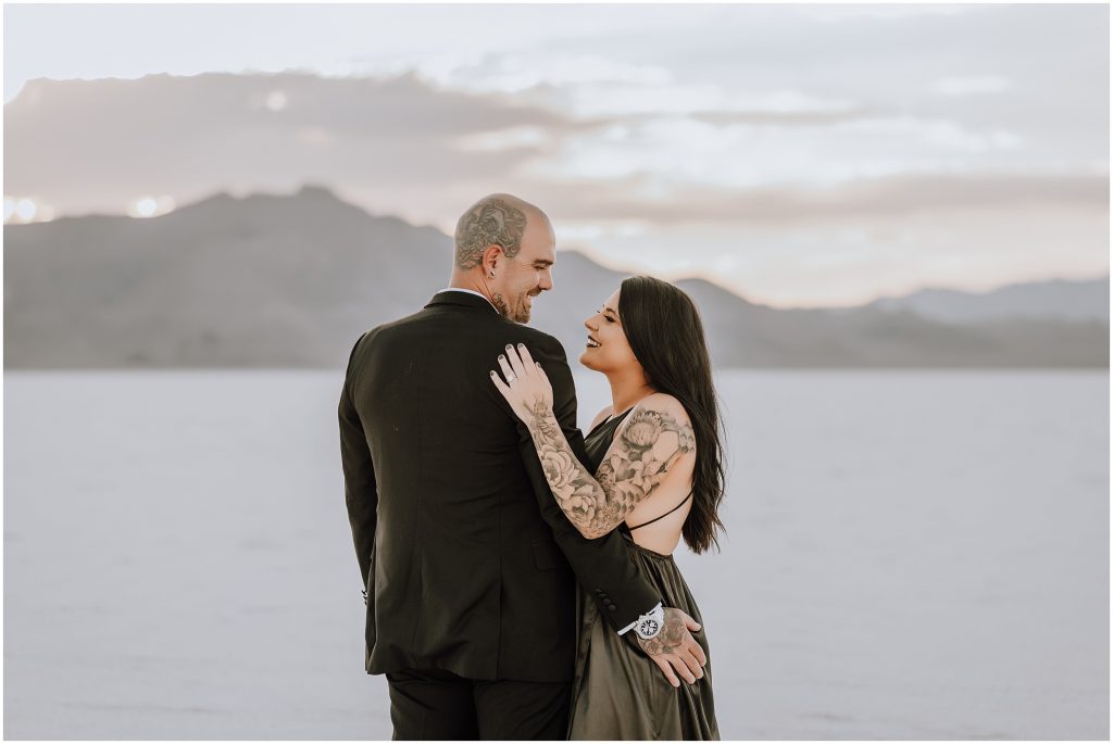 Bonneville Salt Flats Engagement Photos in Utah by Utah Elopement Photographer 