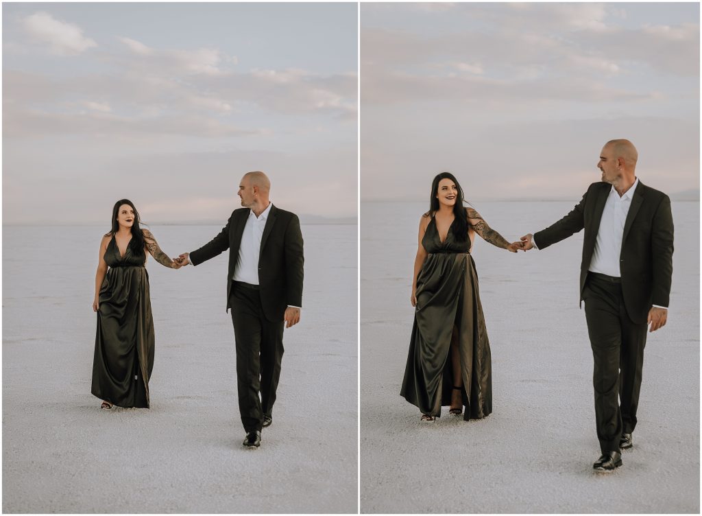 Bonneville Salt Flats Engagement Photos in Utah by Utah Elopement Photographer 