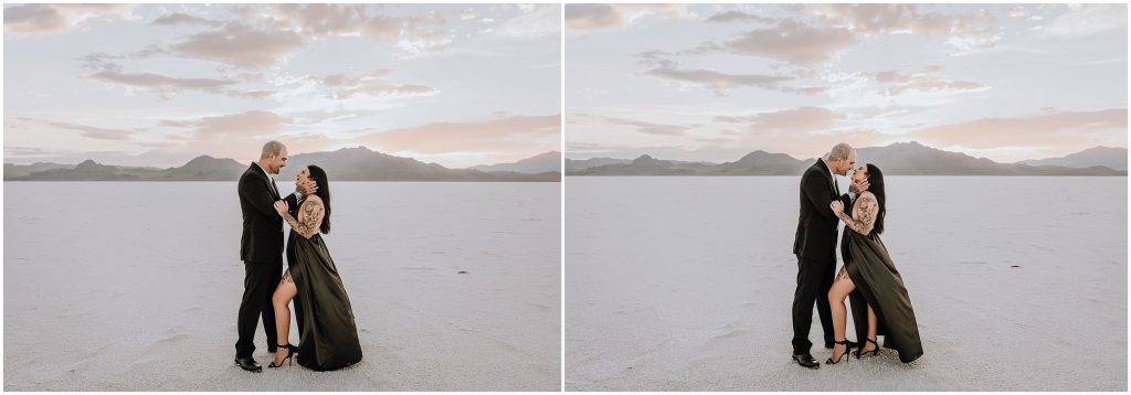 Bonneville Salt Flats Engagement Photos in Utah by Utah Elopement Photographer 