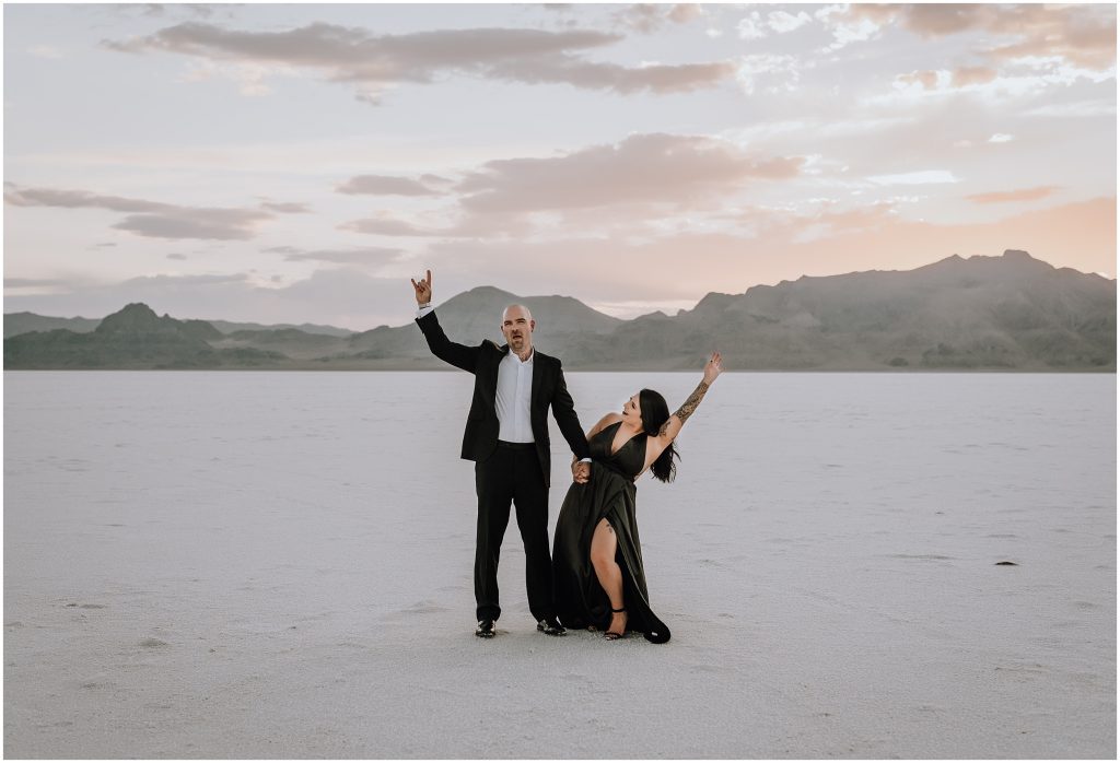 Bonneville Salt Flats Engagement Photos in Utah by Utah Elopement Photographer 