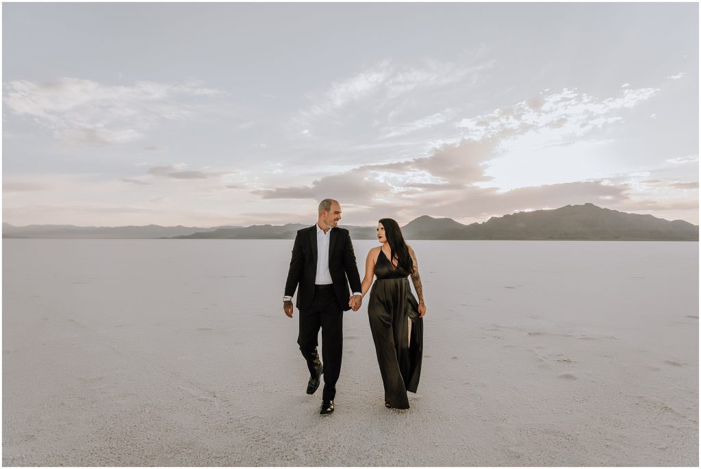 Bonneville Salt Flats Engagement Photos in Utah by Utah Elopement Photographer 