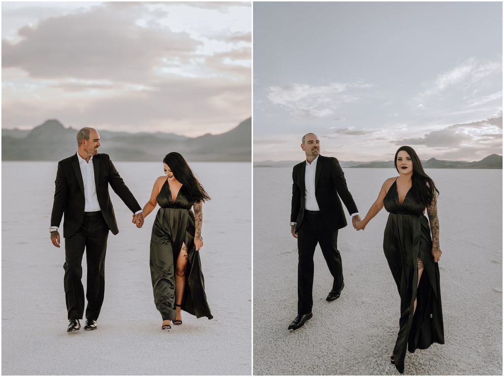 Bonneville Salt Flats Engagement Photos in Utah by Utah Elopement Photographer 