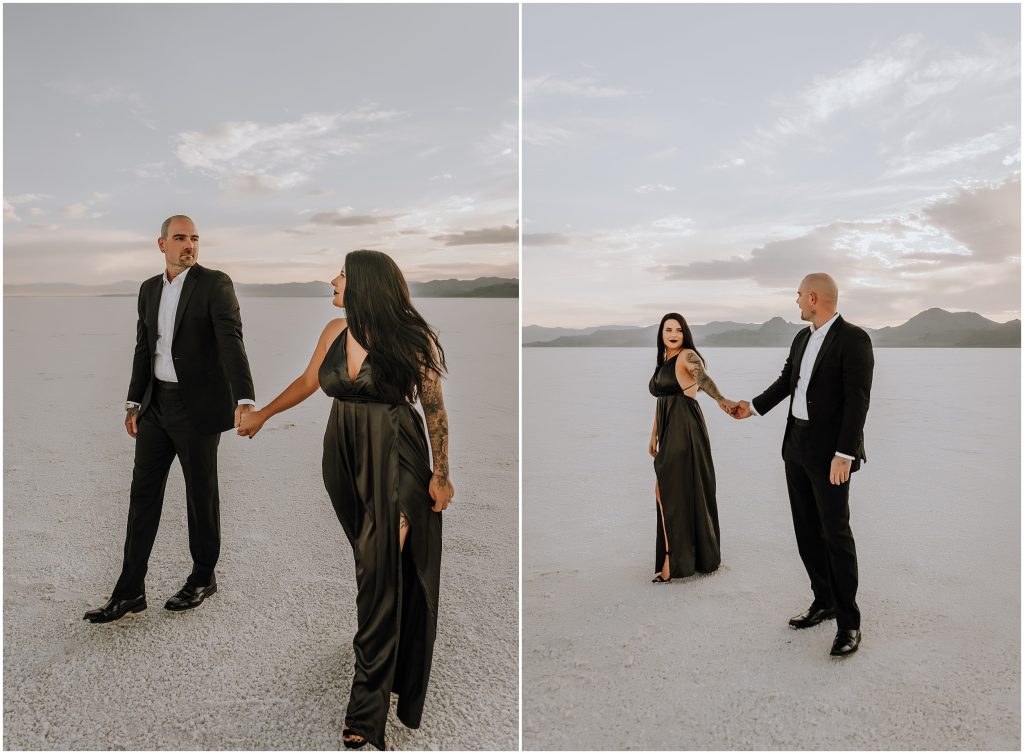 Bonneville Salt Flats Engagement Photos in Utah by Utah Elopement Photographer 