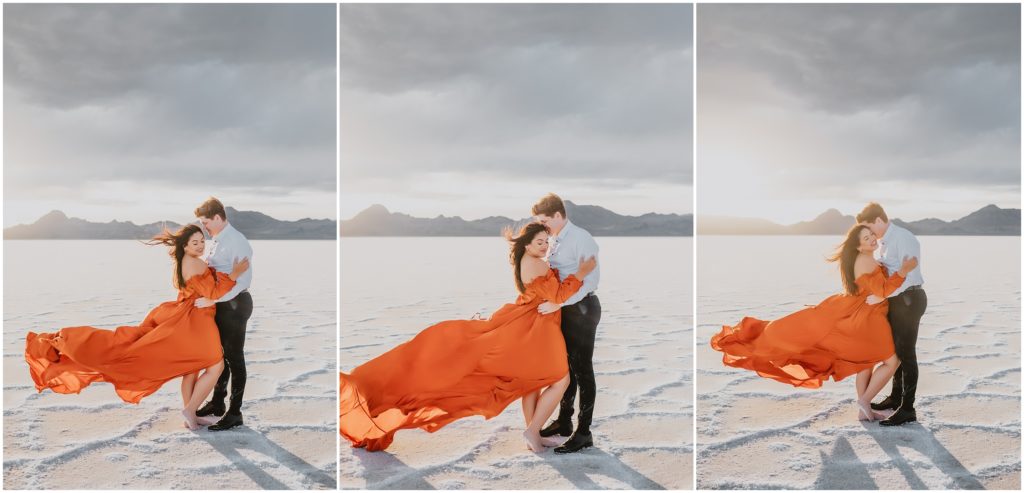 Winter Bonneville Salt Flat Engagement Session by Destination Wedding Photographer Kyrsten Ashlay Photography
