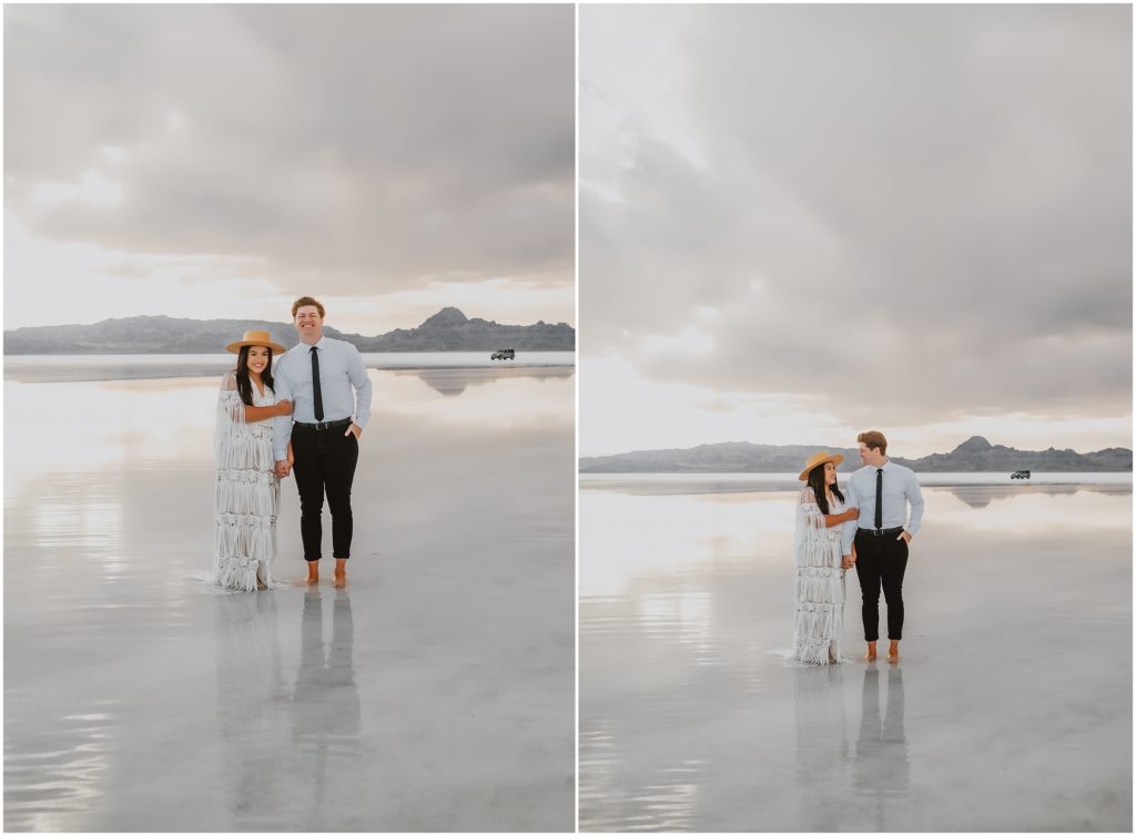 Winter Bonneville Salt Flat Engagement Session by Destination Wedding Photographer Kyrsten Ashlay Photography