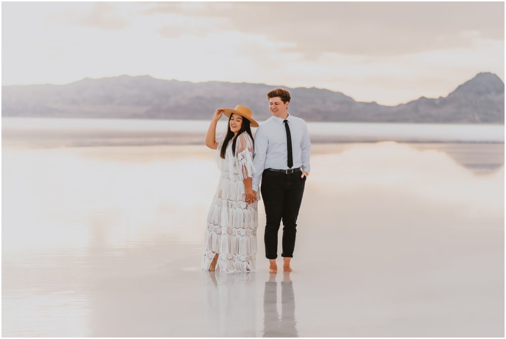 Winter Bonneville Salt Flat Engagement Session by Destination Wedding Photographer Kyrsten Ashlay Photography