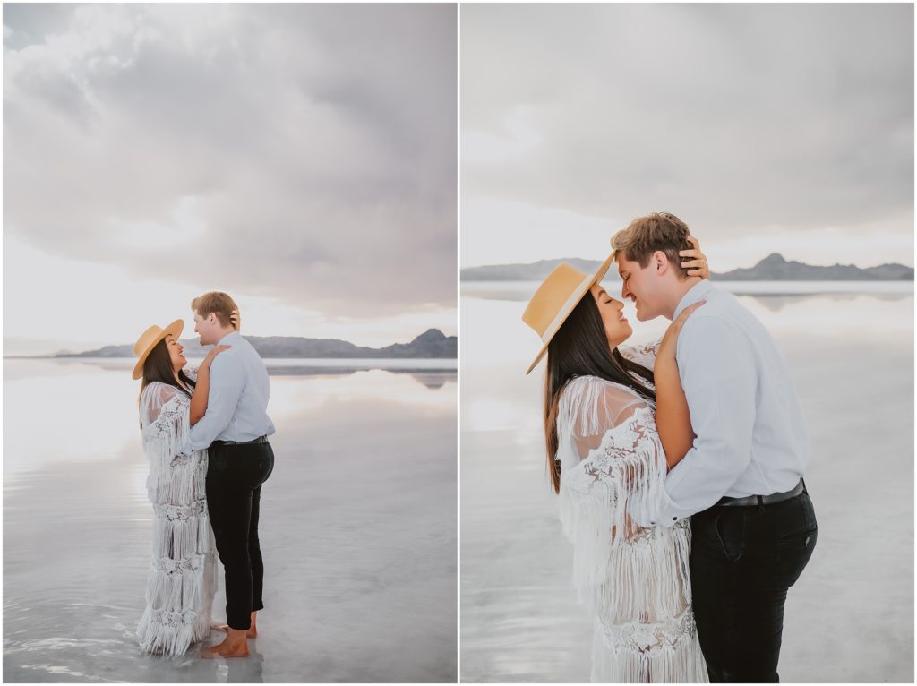 Winter Bonneville Salt Flat Engagement Session by Destination Wedding Photographer Kyrsten Ashlay Photography