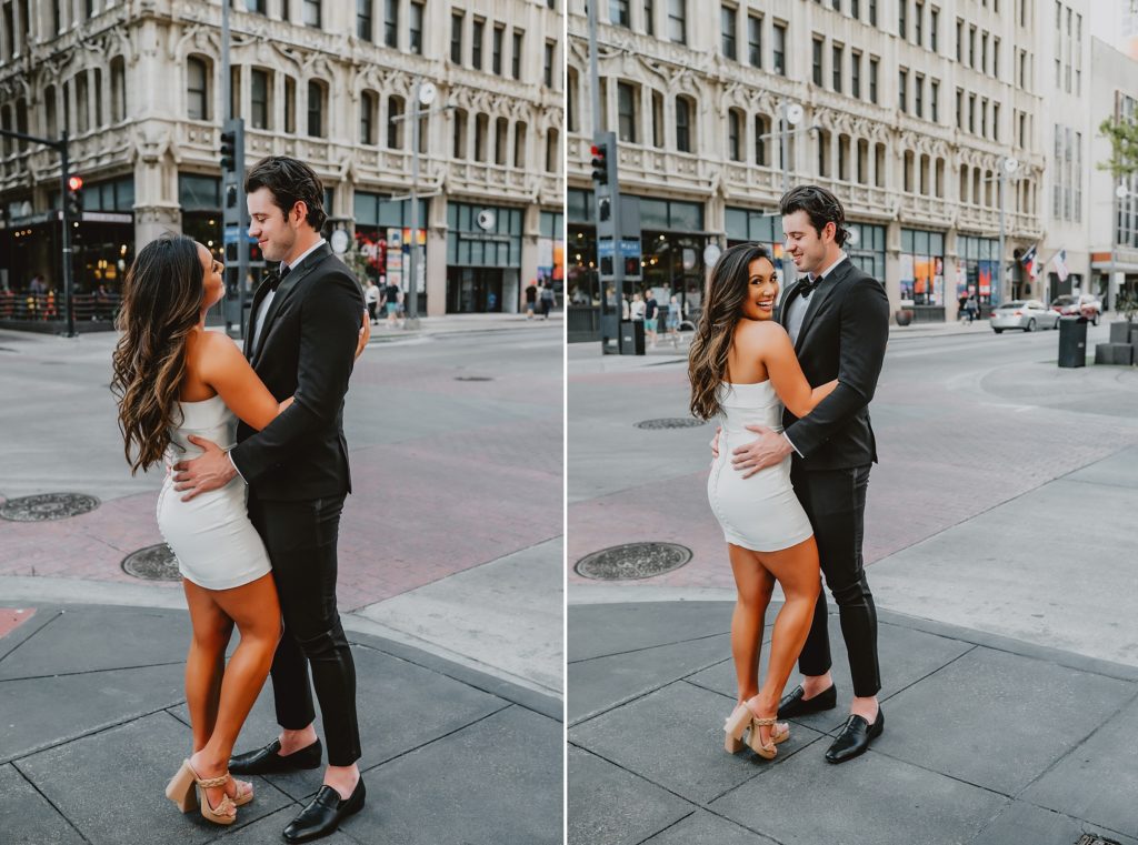 Windy Chic Evening Engagement Session in Downtown Dallas by Dallas Wedding Photographer Kyrsten Ashlay Photography