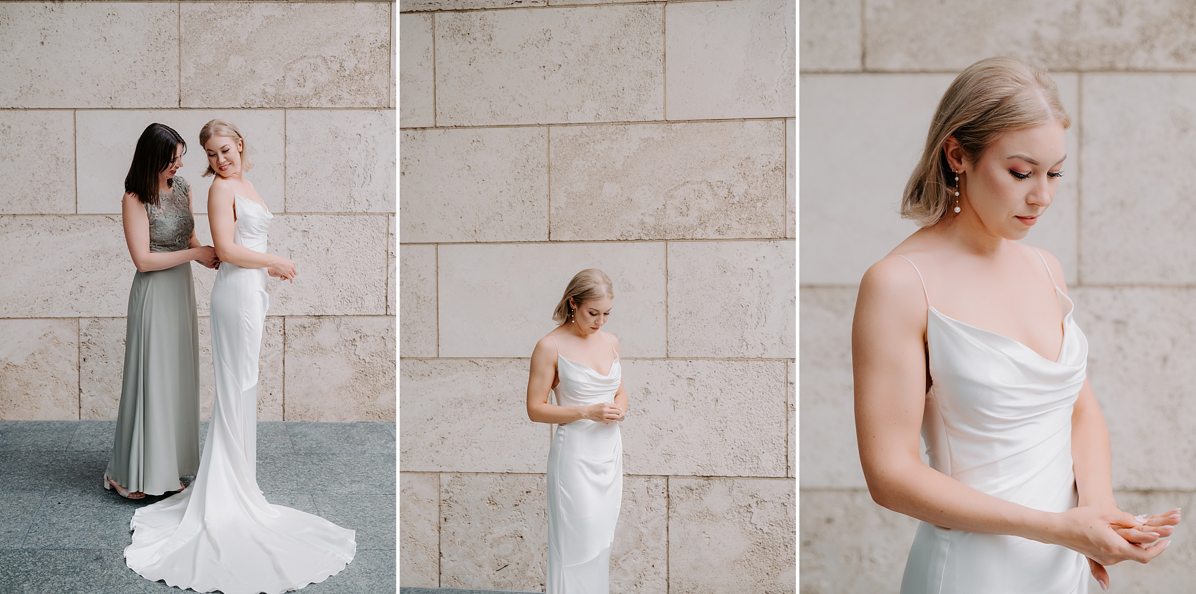 Candid bride getting ready portraits at the Nasher Sculpture Center wedding