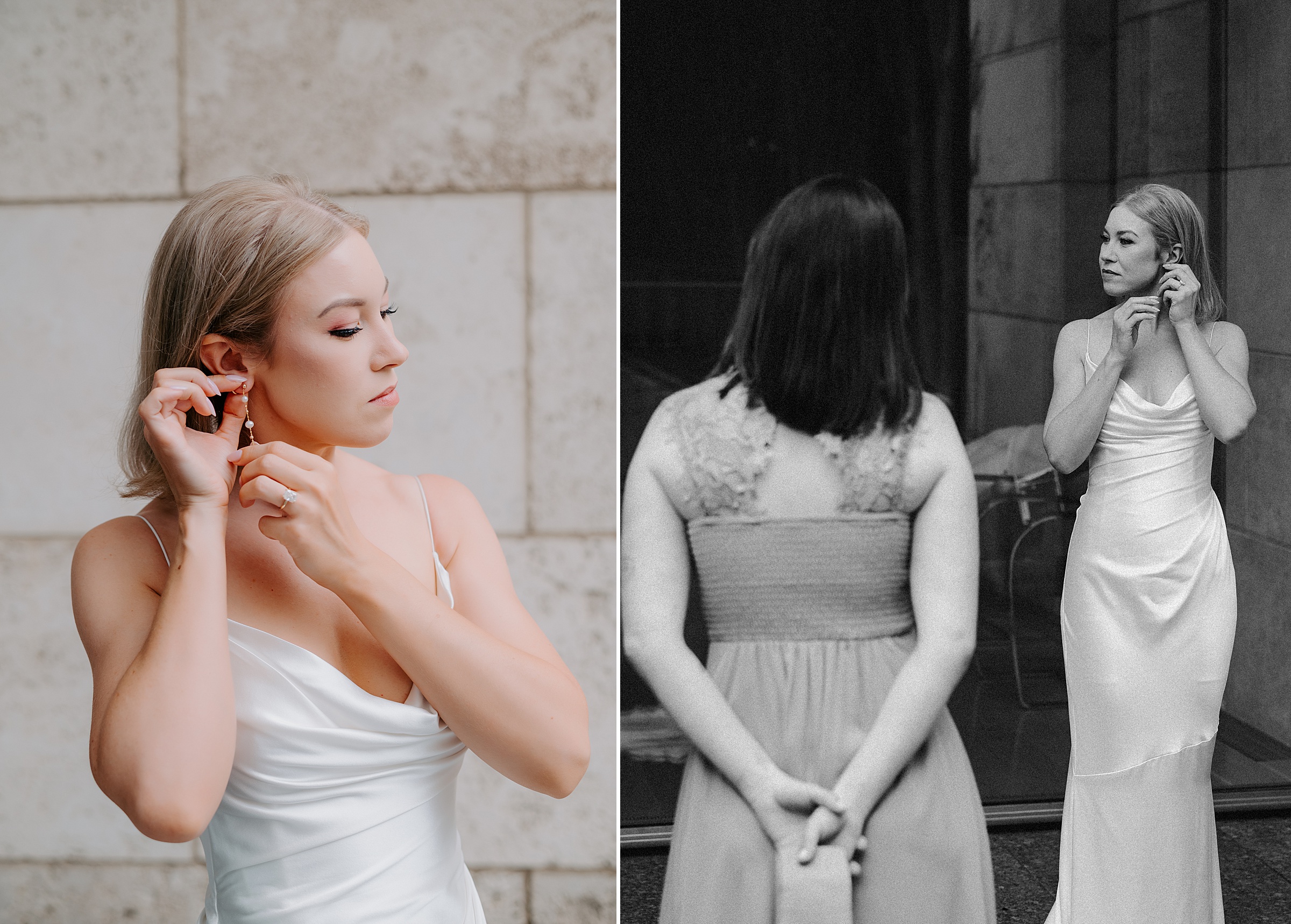 Candid bride getting ready portraits at the Nasher Sculpture Center wedding