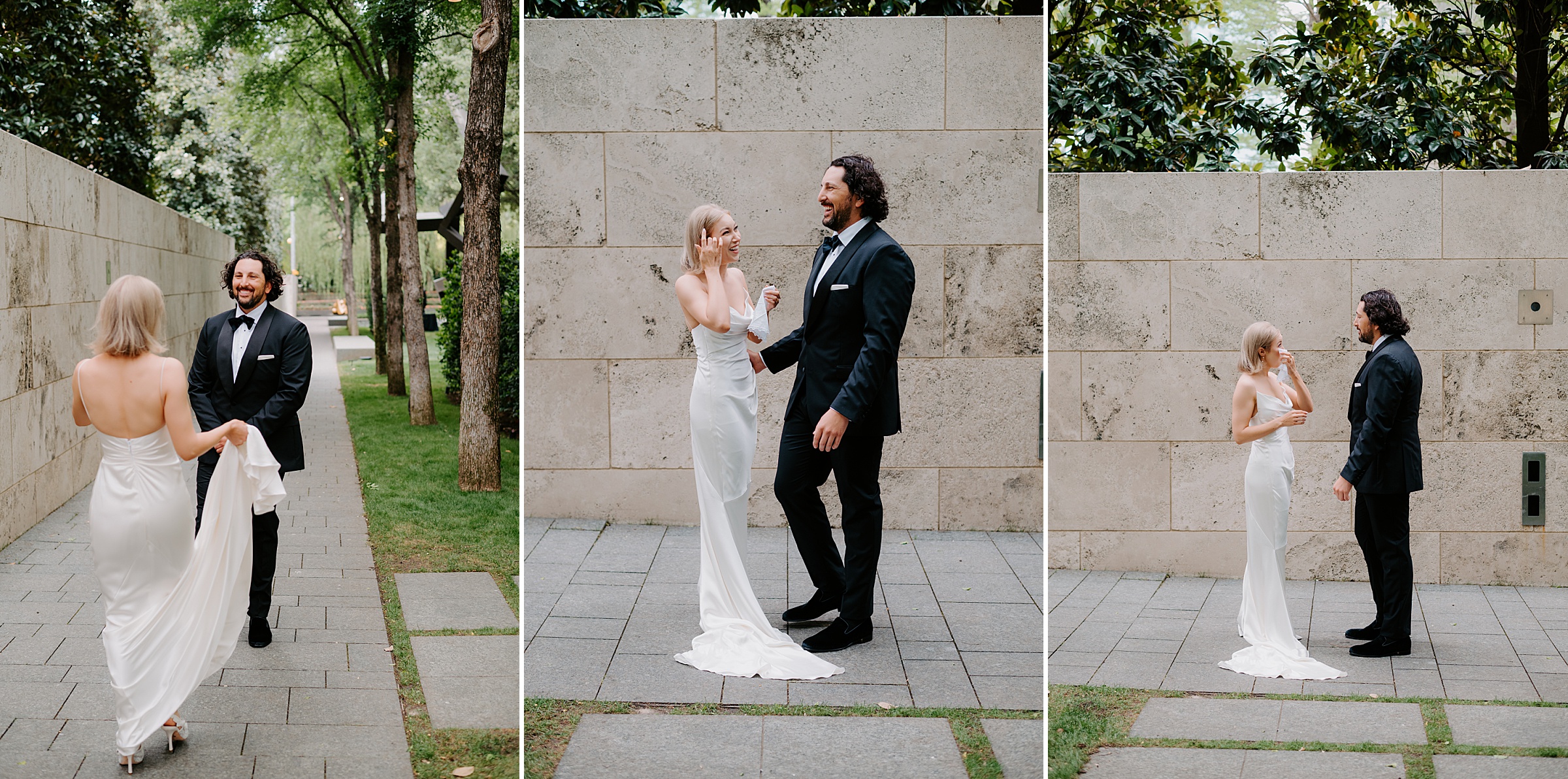 Editorial-style bride and groom portraits at the Nasher Sculpture Center