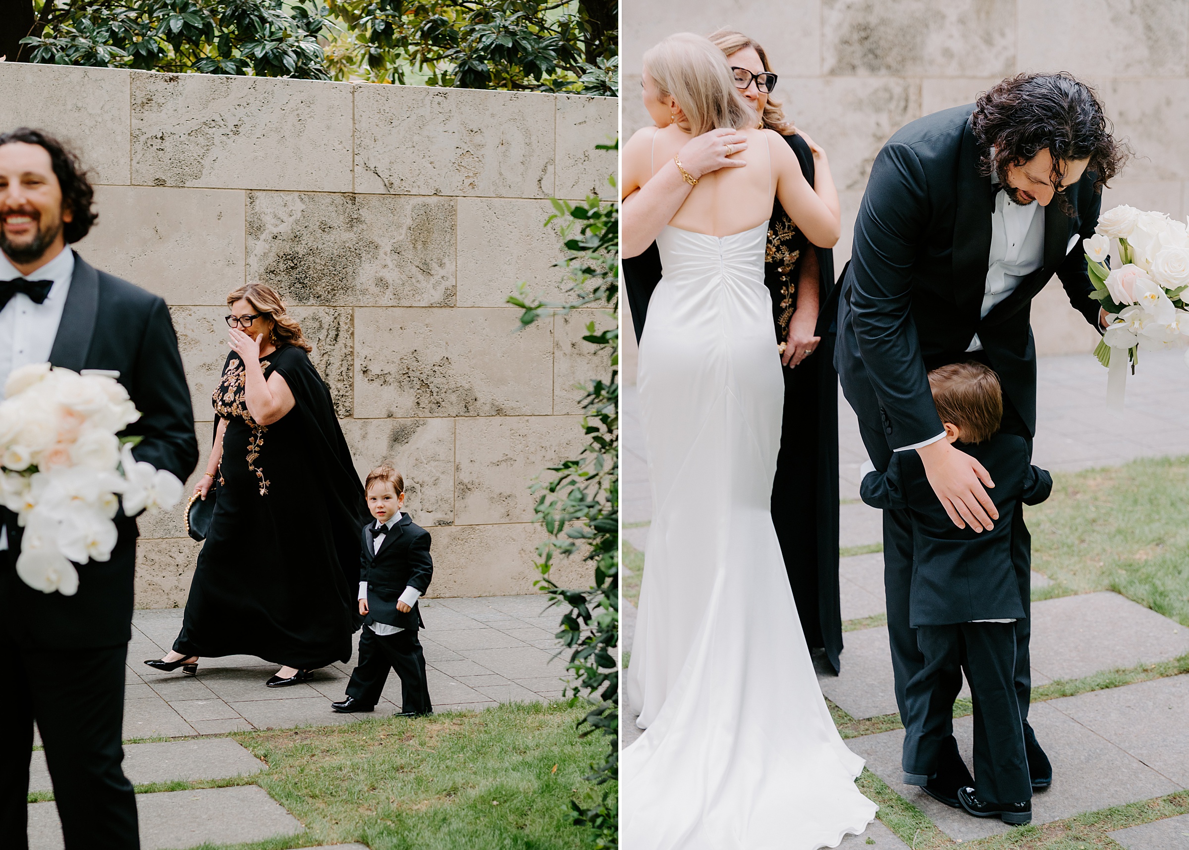 Candid moments with family at a Nasher Sculpture Center wedding