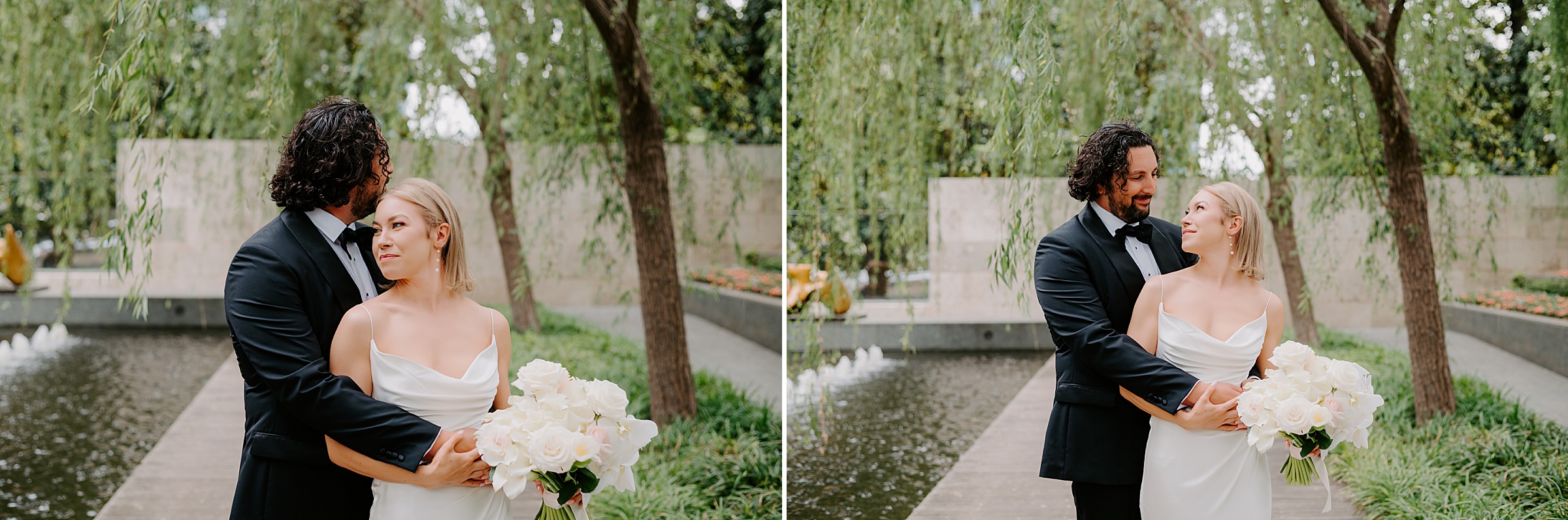 Editorial-style bride and groom portraits at the Nasher Sculpture Center