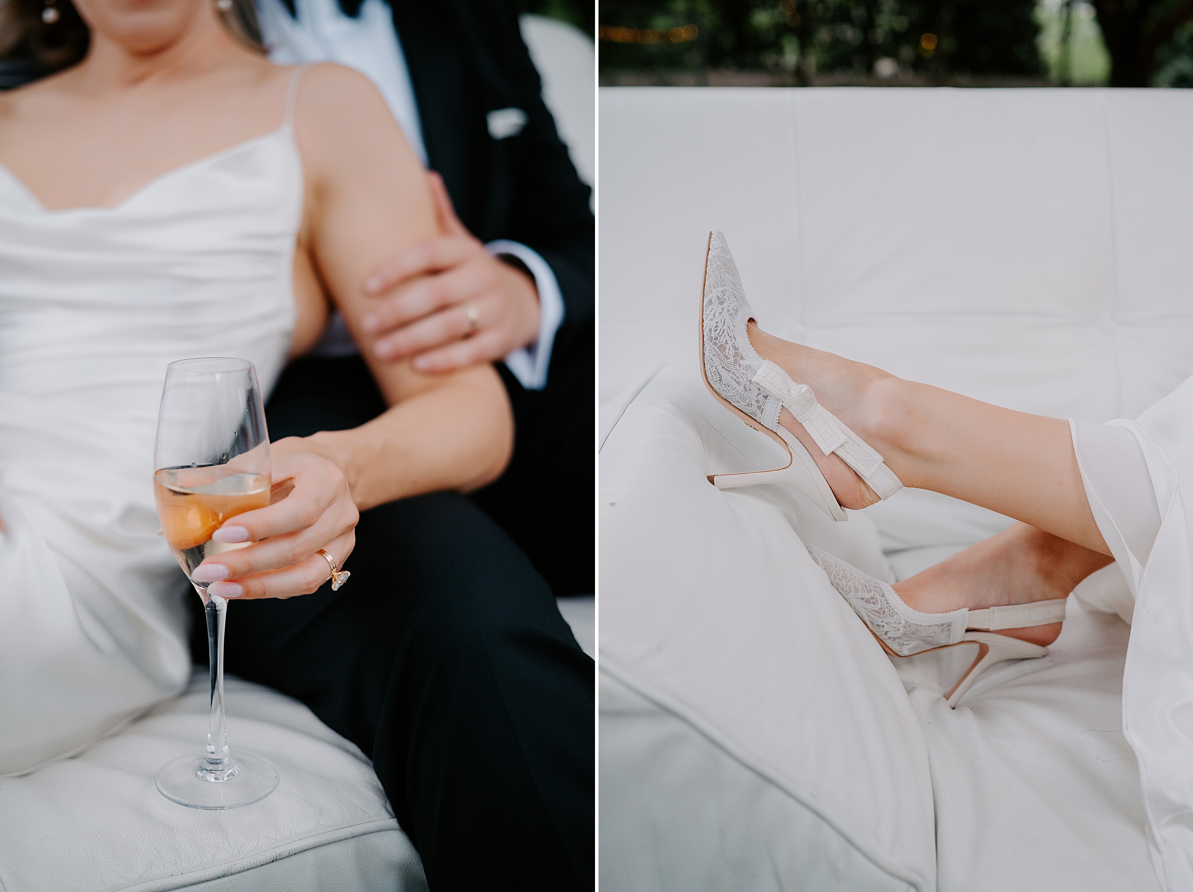 Lounge furniture and champagne during Nasher Sculpture Center wedding reception
