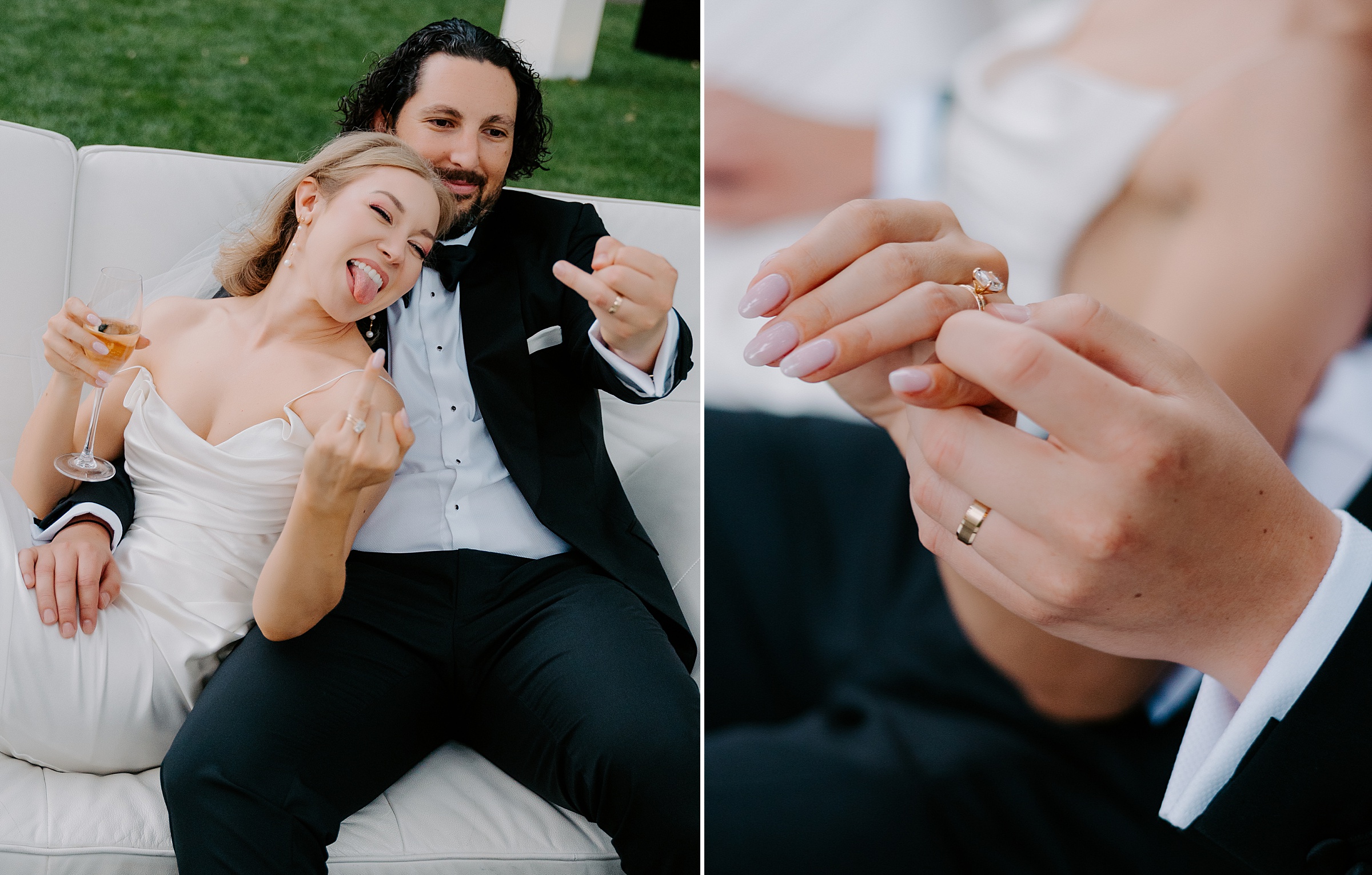 Lounge furniture and champagne during Nasher Sculpture Center wedding reception