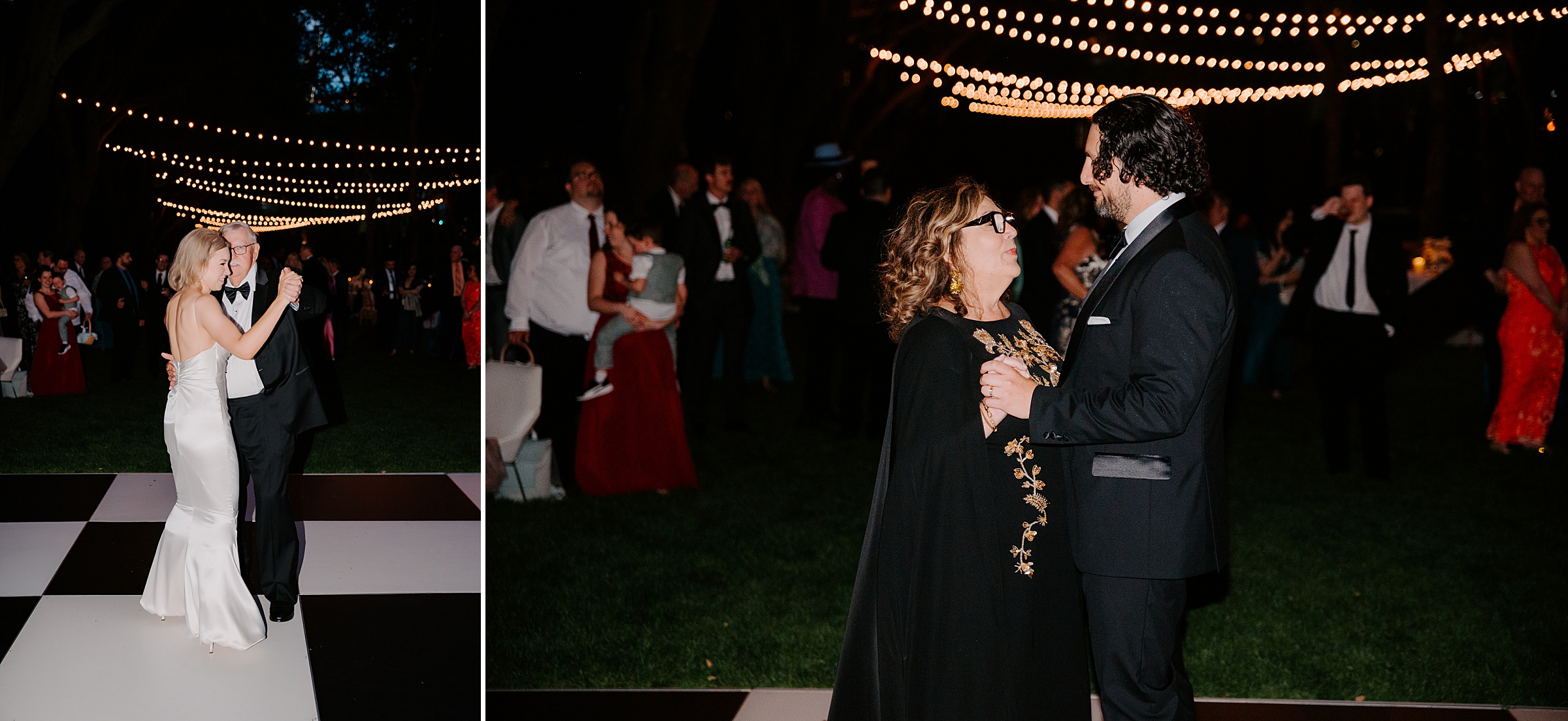 Evening wedding reception at the Nasher Sculpture Center with guests celebrating
